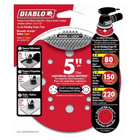 Diablo 5 in Dia, 12 holes, Ceramic, 80/150/220 Grit DCD050VFNH07G
